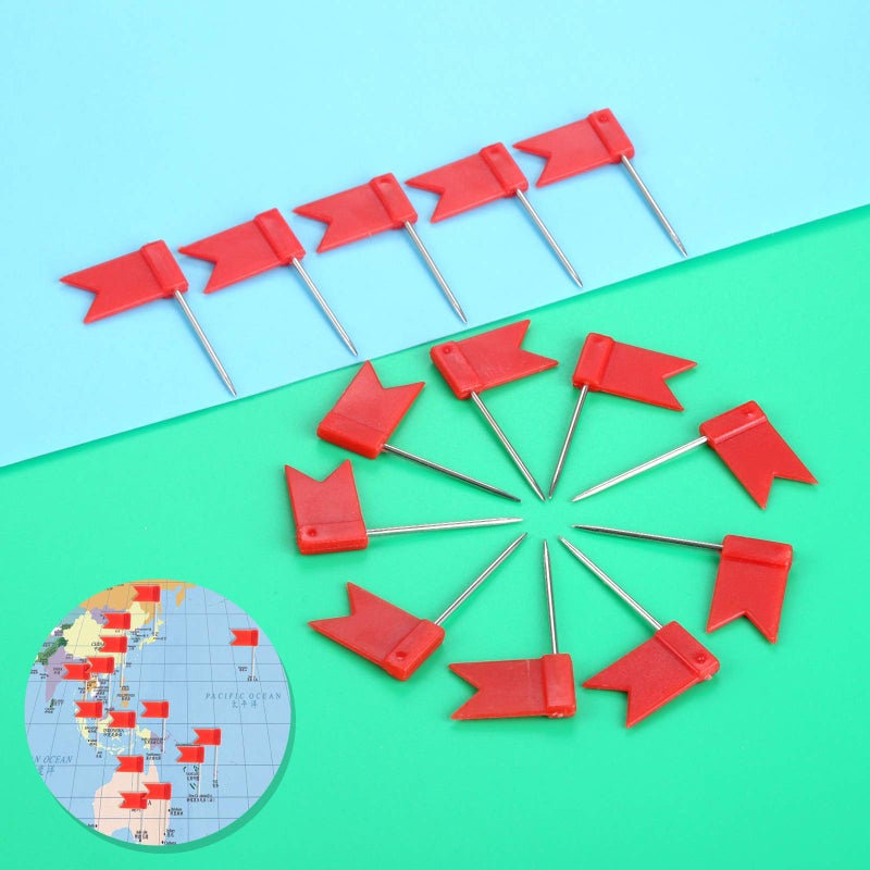 Yetaha 100PCS Flag Map Push Pins, Travel Map Tacks Assorted, Colorful Plastic Thumbtacks for Bulletin Cork Board World Map Picture Marking Home School Office (Red) - Image 3